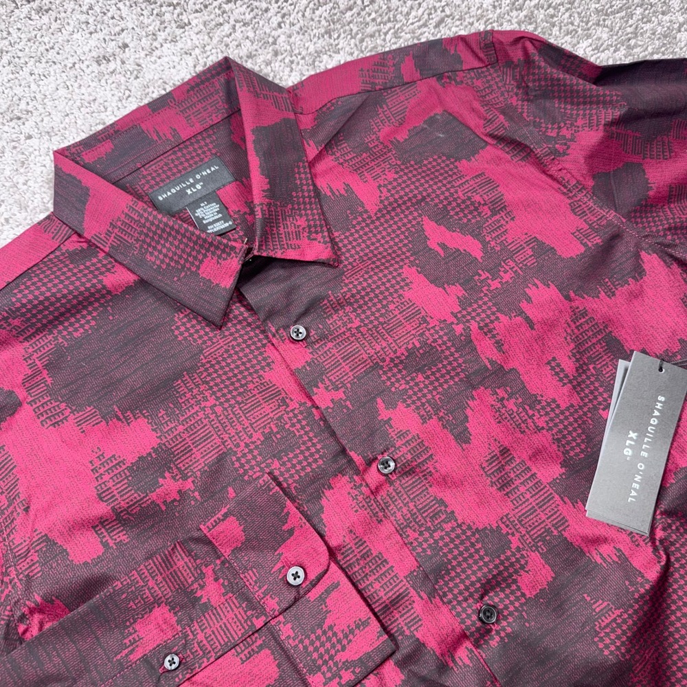 Shaquille O'Neal Button Down Shirt Mens Stretch Burgundy Camo XLT NEW